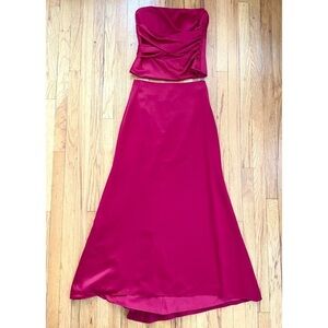 Alfred Sung Y2K Red New Garnet Two Piece Gown Formal Dress Strapless Wrap Top